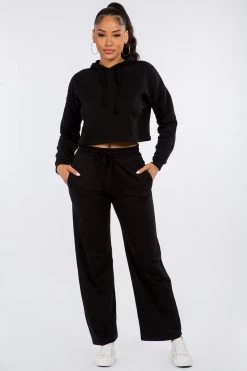 LOVE MODA French Terry High Waist Wide Leg Pants BOTTOMS