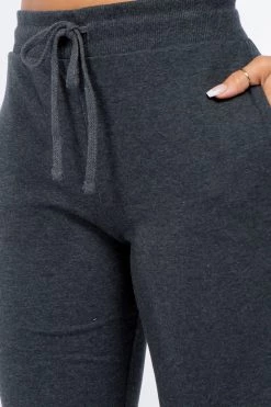 LOVE MODA French Terry High Waist Wide Leg Pants BOTTOMS