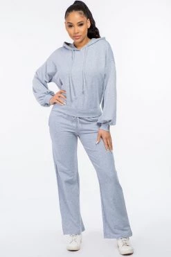 LOVE MODA French Terry High Waist Wide Leg Pants BOTTOMS