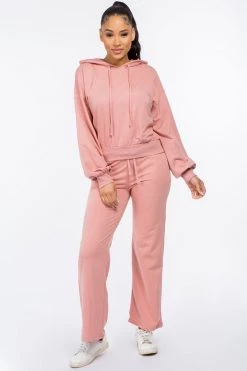 LOVE MODA French Terry High Waist Wide Leg Pants BOTTOMS