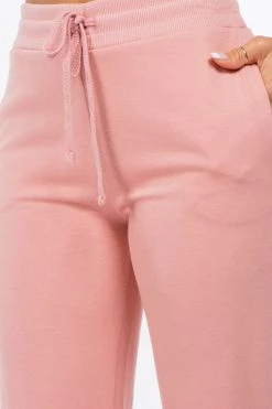 LOVE MODA French Terry High Waist Wide Leg Pants BOTTOMS