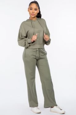 LOVE MODA French Terry High Waist Wide Leg Pants BOTTOMS