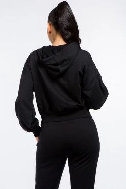 LOVE MODA French Terry Long Balloon Sleeve Crop Hoodie