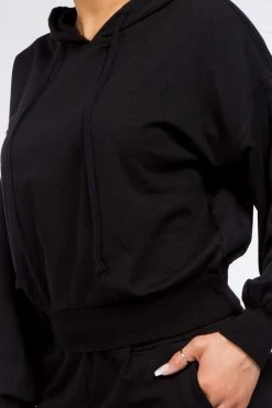 LOVE MODA French Terry Long Balloon Sleeve Crop Hoodie