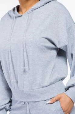 LOVE MODA French Terry Long Balloon Sleeve Crop Hoodie