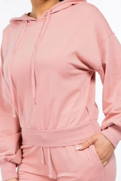 LOVE MODA French Terry Long Balloon Sleeve Crop Hoodie