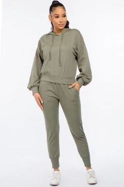 LOVE MODA French Terry Long Balloon Sleeve Crop Hoodie