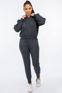 LOVE MODA French Terry High Waist Joggers - Neutral Colors