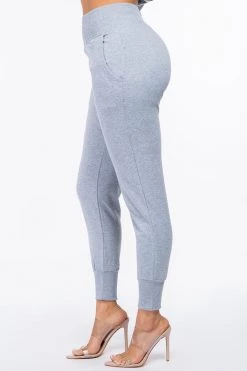 LOVE MODA French Terry High Waist Joggers - Neutral Colors