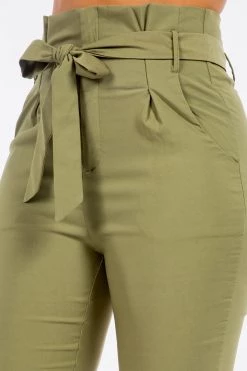 LOVE MODA High Rise Paper Bag Waist Bow Tie Pants With Spandex 28 LOVE MODA High Rise Paper Bag Waist Bow Tie Pants With Spandex