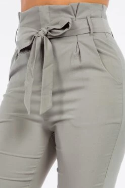 LOVE MODA High Rise Paper Bag Waist Bow Tie Pants With Spandex