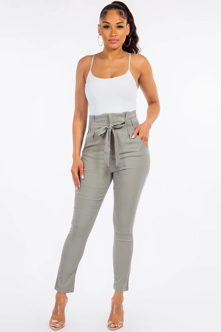 LOVE MODA High Rise Paper Bag Waist Bow Tie Pants With Spandex 3 LOVE MODA High Rise Paper Bag Waist Bow Tie Pants With Spandex