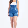 Love Moda Distressed Denim Overall Shorts - Plus Size