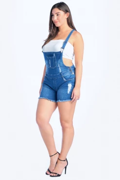 Love Moda Distressed Denim Overall Shorts - Plus Size