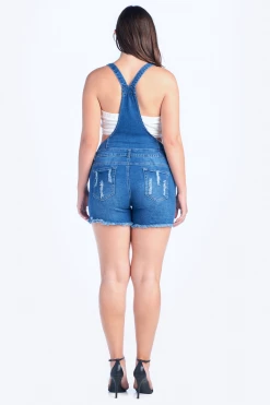 Love Moda Distressed Denim Overall Shorts - Plus Size