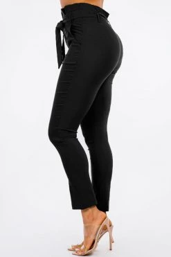 LOVE MODA High Rise Paper Bag Waist Bow Tie Pants With Spandex BEST SELLERS