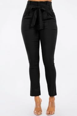 LOVE MODA High Rise Paper Bag Waist Bow Tie Pants With Spandex BEST SELLERS