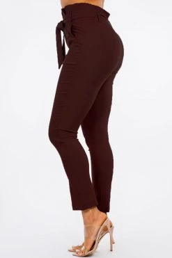 LOVE MODA High Rise Paper Bag Waist Bow Tie Pants With Spandex BEST SELLERS