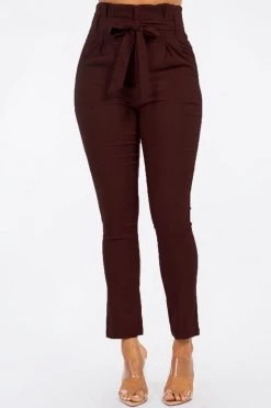 LOVE MODA High Rise Paper Bag Waist Bow Tie Pants With Spandex BEST SELLERS