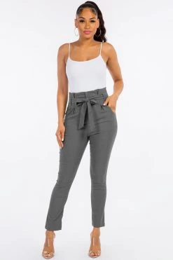 LOVE MODA High Rise Paper Bag Waist Bow Tie Pants With Spandex BEST SELLERS