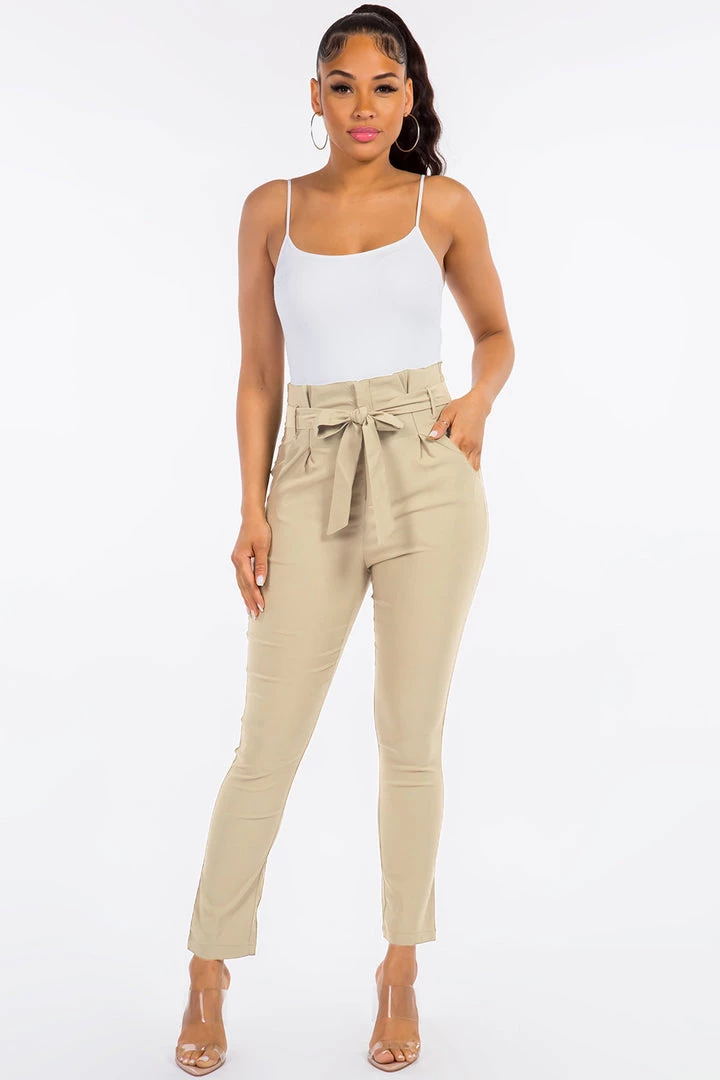 LOVE MODA High Rise Paper Bag Waist Bow Tie Pants With Spandex 13 LOVE MODA High Rise Paper Bag Waist Bow Tie Pants With Spandex