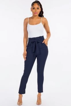 LOVE MODA High Rise Paper Bag Waist Bow Tie Pants With Spandex BEST SELLERS