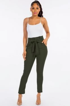 LOVE MODA High Rise Paper Bag Waist Bow Tie Pants With Spandex BEST SELLERS