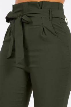 LOVE MODA High Rise Paper Bag Waist Bow Tie Pants With Spandex BEST SELLERS