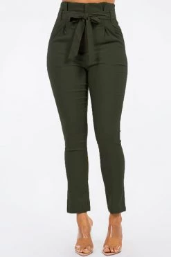 LOVE MODA High Rise Paper Bag Waist Bow Tie Pants With Spandex BEST SELLERS