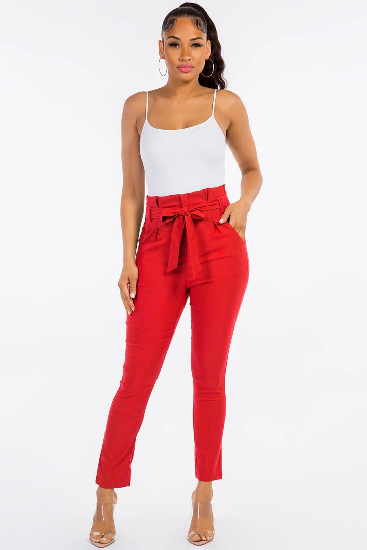 LOVE MODA High Rise Paper Bag Waist Bow Tie Pants With Spandex 18 LOVE MODA High Rise Paper Bag Waist Bow Tie Pants With Spandex