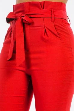 LOVE MODA High Rise Paper Bag Waist Bow Tie Pants With Spandex 38 LOVE MODA High Rise Paper Bag Waist Bow Tie Pants With Spandex