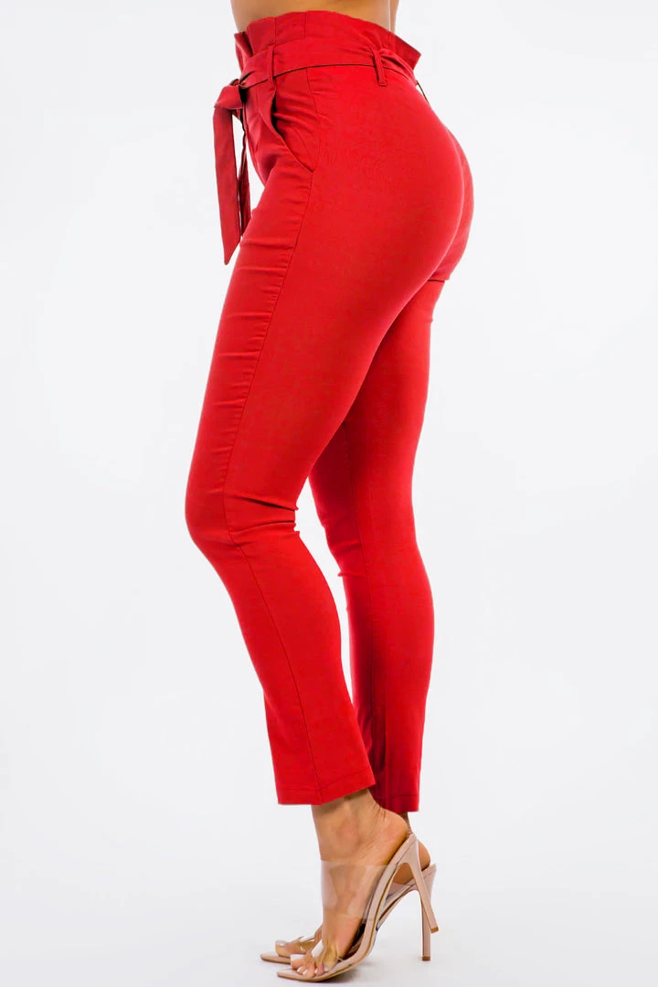 LOVE MODA High Rise Paper Bag Waist Bow Tie Pants With Spandex 21 LOVE MODA High Rise Paper Bag Waist Bow Tie Pants With Spandex