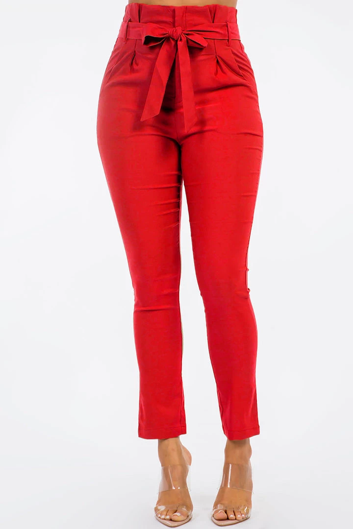 LOVE MODA High Rise Paper Bag Waist Bow Tie Pants With Spandex 22 LOVE MODA High Rise Paper Bag Waist Bow Tie Pants With Spandex