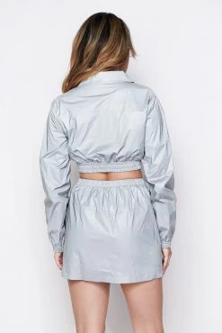 Love Moda BOTTOMS Flash Reflective Crop Jacket & Skirt Set