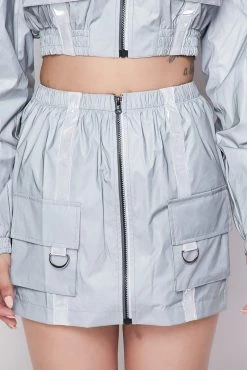 Love Moda BOTTOMS Flash Reflective Crop Jacket & Skirt Set