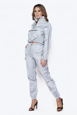 Love Moda BOTTOMS Flash Reflective Crop Jacket & Cargo Jogger Set