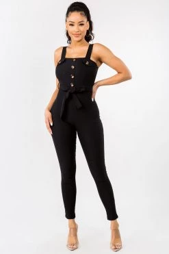 LOVE MODA Cute Bow Tie Jumpsuit W/ Buttons