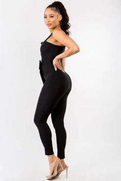 LOVE MODA Cute Bow Tie Jumpsuit W/ Buttons