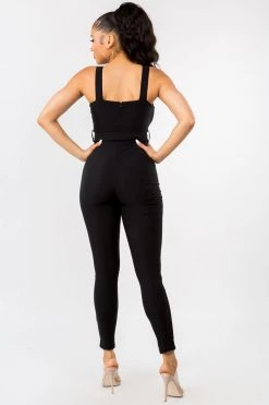 LOVE MODA Cute Bow Tie Jumpsuit W/ Buttons