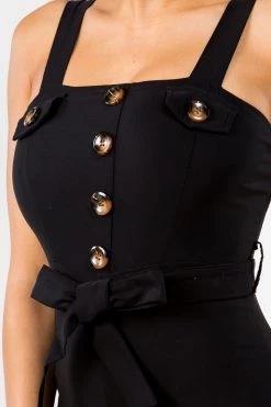 LOVE MODA Cute Bow Tie Jumpsuit W/ Buttons