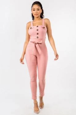 LOVE MODA Cute Bow Tie Jumpsuit W/ Buttons