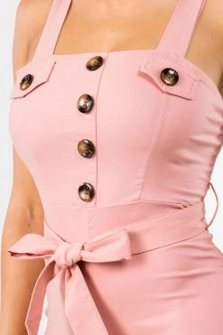 LOVE MODA Cute Bow Tie Jumpsuit W/ Buttons