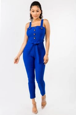 LOVE MODA Cute Bow Tie Jumpsuit W/ Buttons