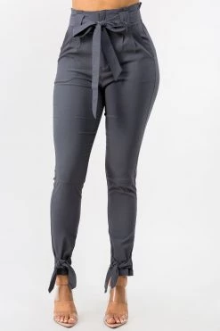 LOVE MODA Casual High Waist Bow Tie Paper Bag Pants