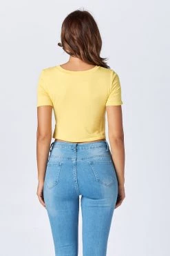 LOVE MODA Short Sleeve Crop Top With Holes TOPS
