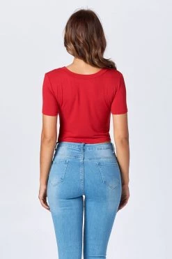 LOVE MODA Short Sleeve Crop Top With Holes TOPS