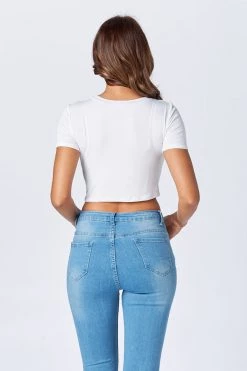 LOVE MODA Short Sleeve Crop Top With Holes TOPS