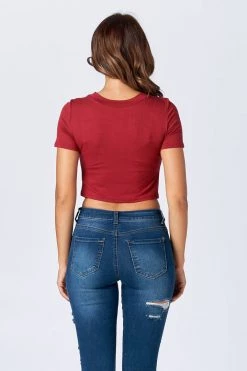 LOVE MODA Short Sleeve Crop Top With Holes TOPS
