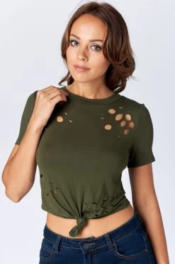 LOVE MODA Short Sleeve Crop Top With Holes TOPS