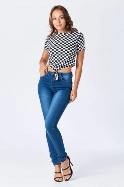 Lovemoda TOPS Short Sleeve Checkered Crop Top